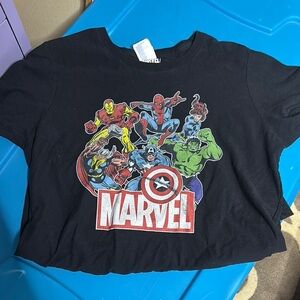 Marvel Black Tee with Vibrant Superhero Print
